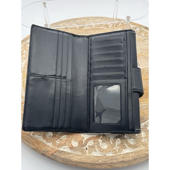 COACH BLACK GENUINE LEATHER BIFOLD SNAP WALLET Silver Turn  Key Lock Credit Card - Picture 7 of 11